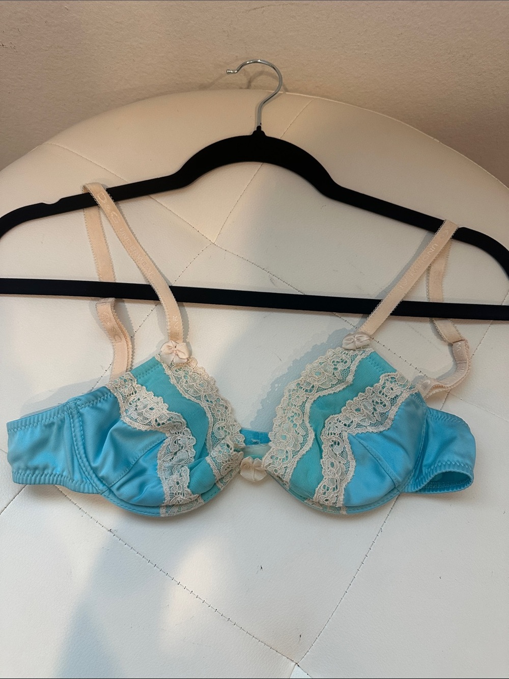 D&G Sky Blue Bra with Cream Lace Trim